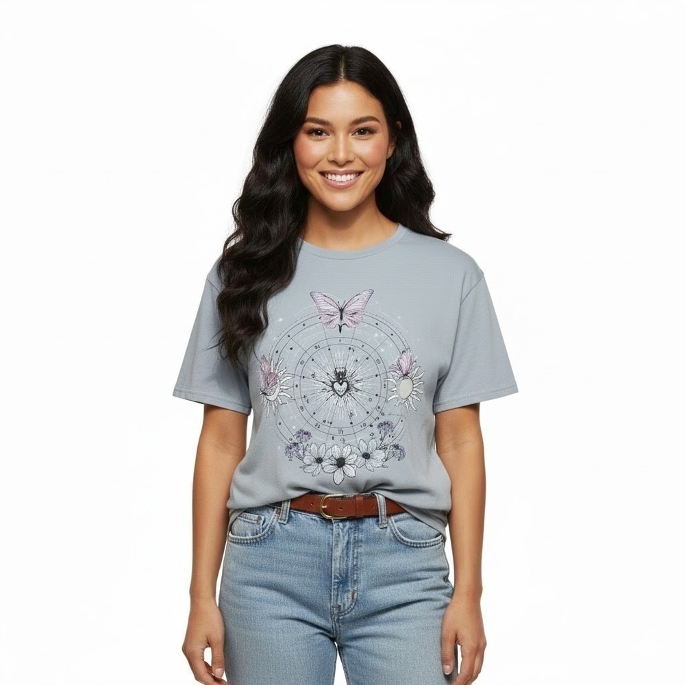 Streetwear Society‎ Graphic Tee Celestial Butterfly Sun Moon Print Blue - XL